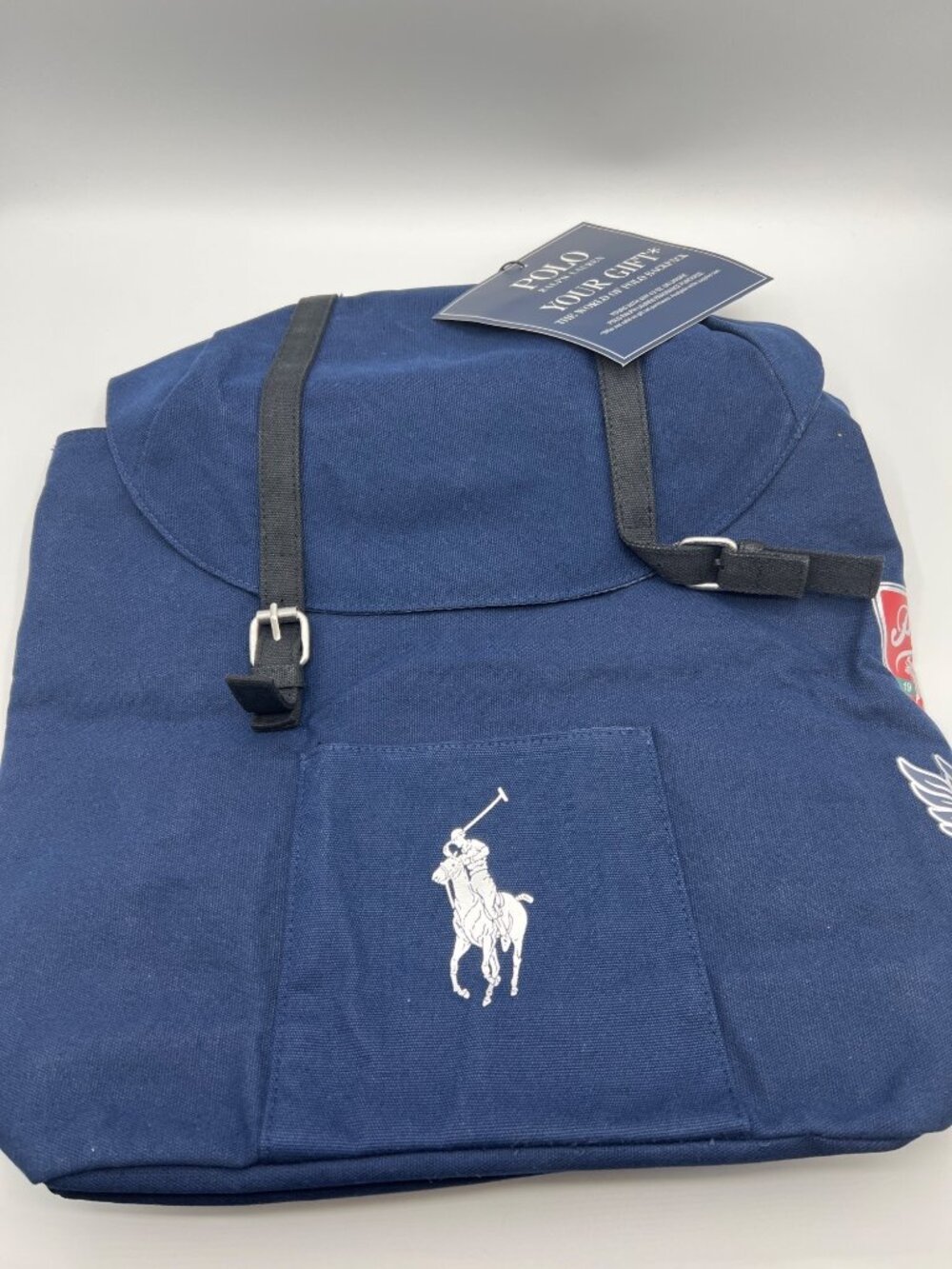 Ralph Lauren Polo Blue Canvas Backpack With Adjustable Straps & Iconic Logo Desi